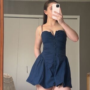 navy button up mini dress